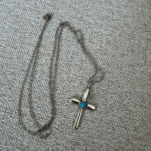 Sterling Silver Chain + Turquoise Cross Pendant